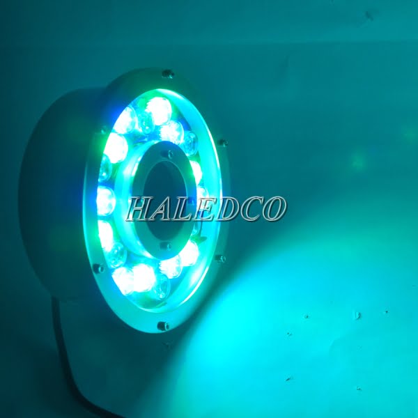 Đèn led dưới nước 18w đổi màu dạng bánh xe HLUW2-18w RGB ánh sáng đổi màu xanh