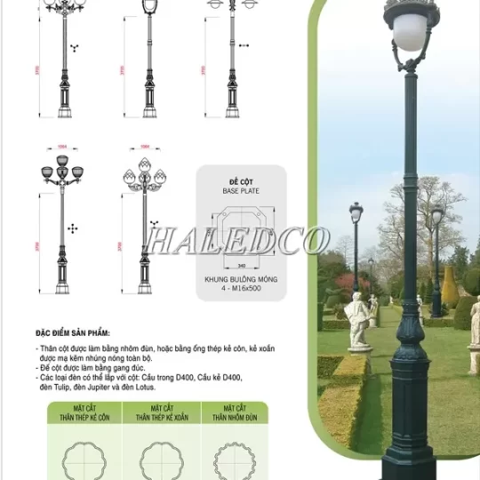 Bản vẽ kỹ thuật của cột đèn sân vườn DC05B