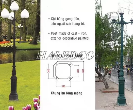 Cột đèn sân vườn DC05B sử dụng khung móng M16