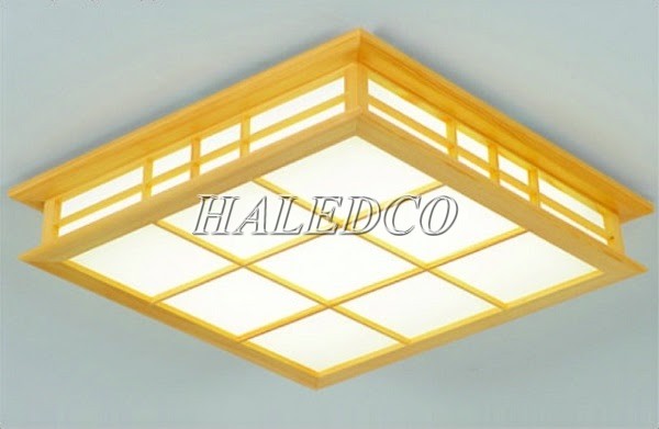 Đèn ốp gỗ vuông thiết kế phong cách Nhật Bản