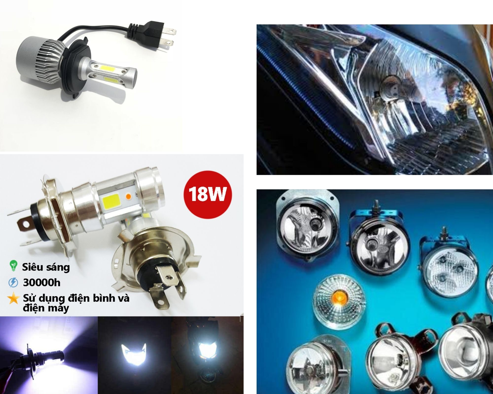 Bóng đèn pha LED xe máy sử dụng chip mắt