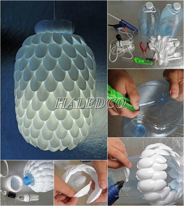 Cách gắn thìa nhựa tạo hình đèn trang trí phòng ngủ
