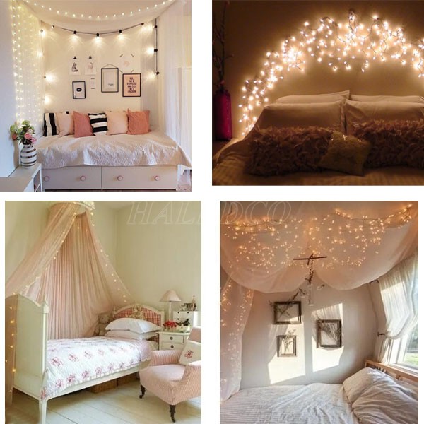 Trang trí giường ngủ với dây đèn LED